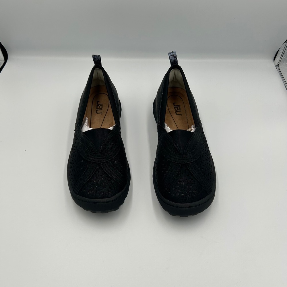 JBU Peony Slip On Shoes Womens 6.5M‎ Black Laser Cut Floral Comfort B6PNY01